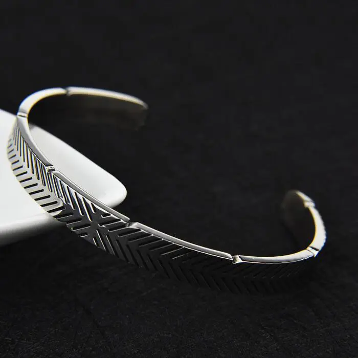 Stainless Steel Wrist Cuff Bangle Men Bracelet Feather Style Cool Jewelry