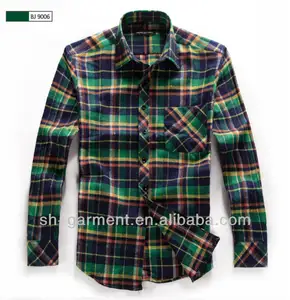 Men's dark blue/green check flannel brushed shirt