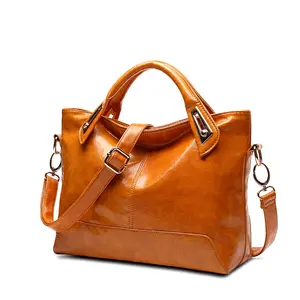 Women Solid Color Wholesales Shoulder PU leather Vintage Oil Wax Leather Handbag
