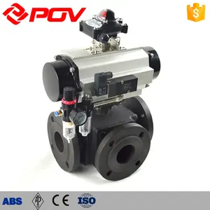 WCB 4 inch flanged ball butterfly valve  tungsten nitride pneumatic actuator 3 way for general
