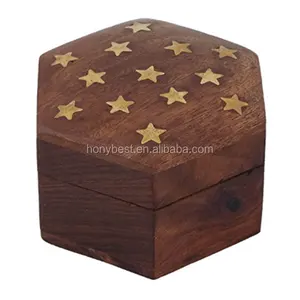 Rustic Hexagonal Wooden Box with Hinged Lid and Clasp Wooden Jewelry Boxes Decorative Hexagon Box Trinket Jewellery Storage Case