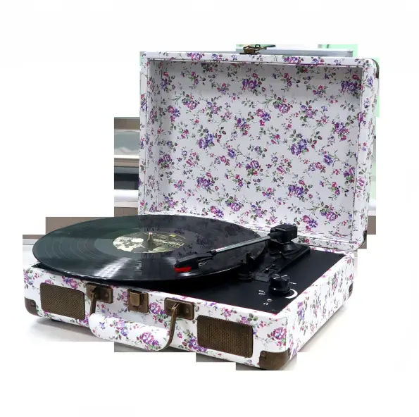 Vintage Vinyl Phonograph Retro Koper Turntable Kayu Record Player untuk Dijual