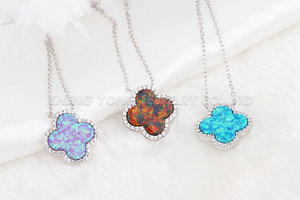 Lab créé opale pierre collier / synthétique trèfle opale collier <span class=keywords><strong>pendentif</strong></span> / trèfle opale cabochon <span class=keywords><strong>pendentif</strong></span> en argent collier - Product Image 5