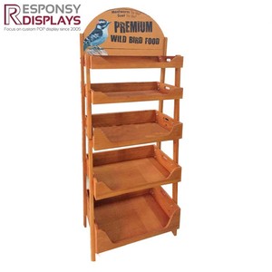 Présentoir de plancher en bois foncé avec quatre niveaux spacieux <span class=keywords><strong>pour</strong></span> l'affichage de pain et de nourriture de capacité élevée dans les boulangeries - Product Image 5