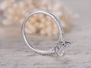 Bague de fiançailles princesse momanite en <span class=keywords><strong>or</strong></span> blanc 14k, 5.5 x mm, anneau de mariage en diamant <span class=keywords><strong>massif</strong></span> - Product Image 3