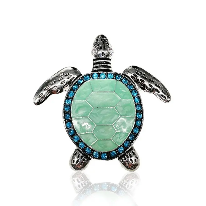 48Mm Groene Emaille Broche Strass Zeeschildpad Ontwerper Charmeert Dierenhanger Voor Mode-Sieraden