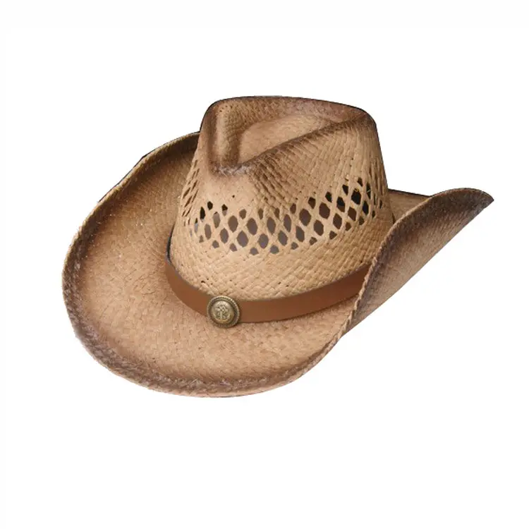 Factory directly sale cheap price mens Custom summer cowboy straw hat with leather strap