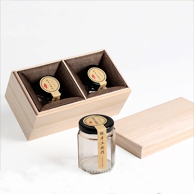 कस्टम शहद की बोतल पैकेजिंग लकड़ी के बॉक्स चाय पैकेज उपहार बॉक्स रेशम स्क्रीन लोगो