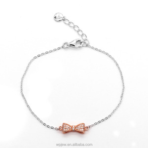 925 Sterling Silver Rhodium Rose Gold Plated Ribbon <b>Bow</b> Crystal Cubic Zirconia Bracelet Chain Women 2017 Fashion Jewelry - Product Image 4