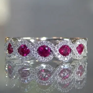 Caoshi 925 Silver Ruby Ruby Emerald Ring With Zircon For Women