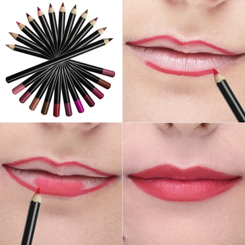 High Quality 12 Colors Waterproof Cosmetic Lip Pencil Private Label Lip Liner