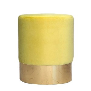 Velluto imbottito rotondo poggiapiedi soggiorno ottoman sgabello con oro finito - Product Image 5