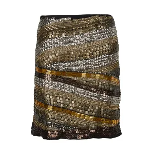 wholesale fashion black short gold metal sequin maxi womens lady pencil girls skirt