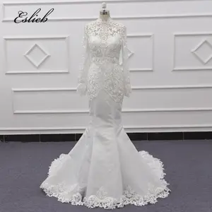 Eslieb SJ163 real photo ivory custom color Muslim long sleeve mermaid wedding dress fishtail