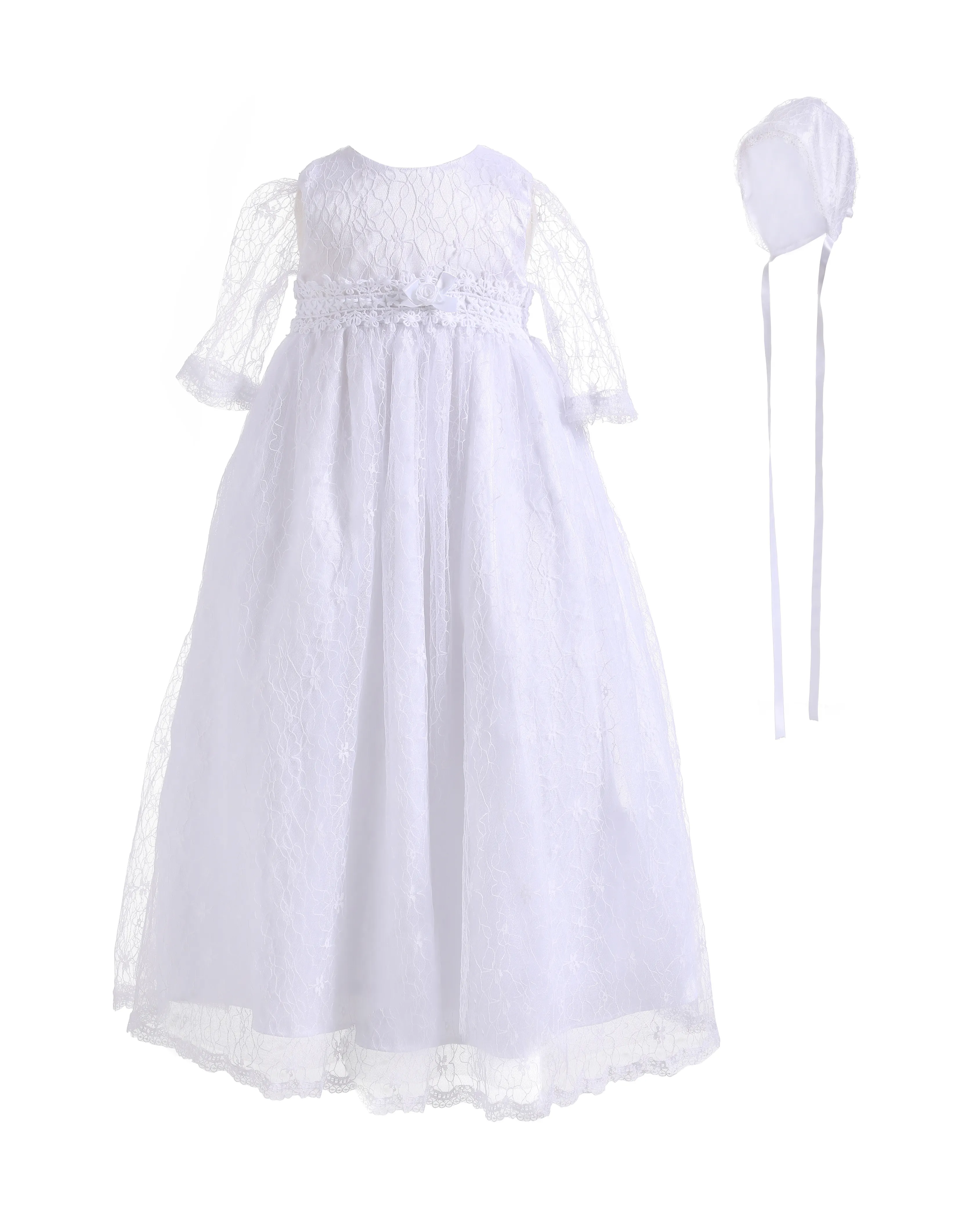 Professional Manufacturer Infant Vintage Girls Long Lace Baptism Dress White Christening Gown/Baby With Hat