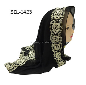 แฟชั่น2017ใหม่ผ้าคลุมหน้าแบบชาวคาทอลิกมินท์ผู้หญิงอาหรับมุสลิมลูกไม้ปักผ้าพันคอดอกไม้ผ้าทอฮิญาบดอกกุหลาบ - Product Image 1