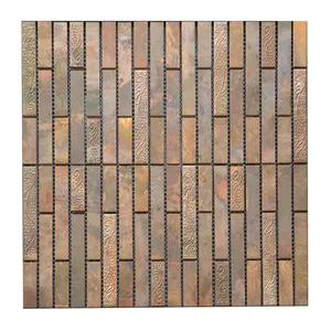 Carrelage mosaïque en laiton et métal, style italien, rétro-projection bronze avec incrustation en laiton