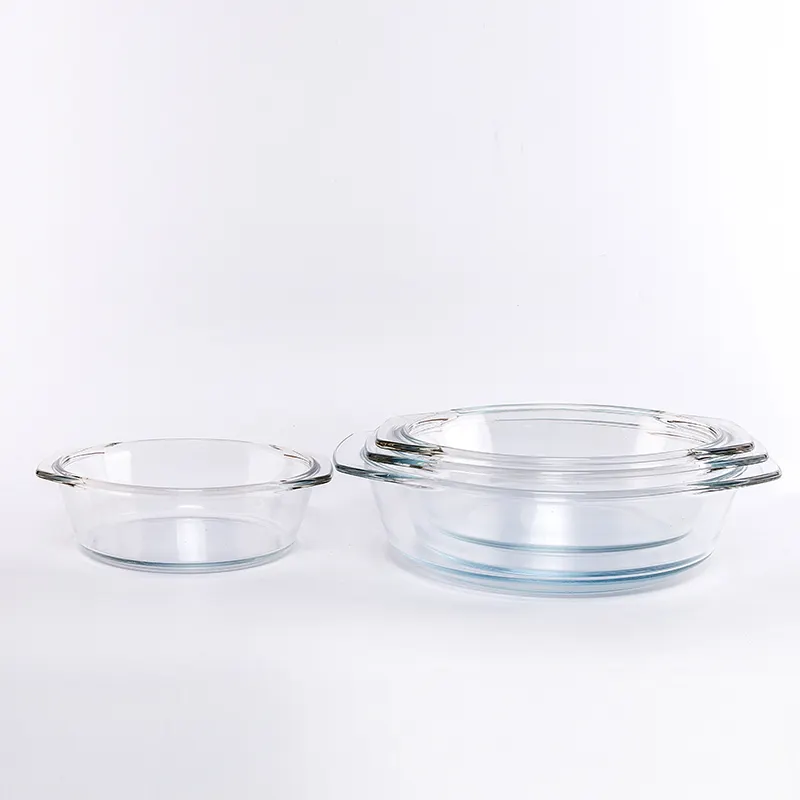 Set di casseruola in vetro borosilicato tondo, casseruola in vetro per microonde e forno con coperchio