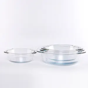硼硅酸盐圆形玻璃砂锅套装，微波炉和烤箱安全玻璃砂锅带盖