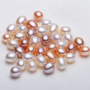 7-8mm real natural cultured freshwater oval drop rice shape half drilled undrilled pearls loose pearl no without holes