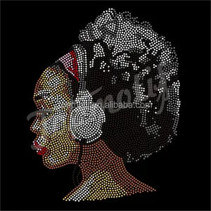 Rhinestone Tất Cả Tự Nhiên Afro Cô Gái Strass Bán Buôn Tùy Chỉnh Chuyển