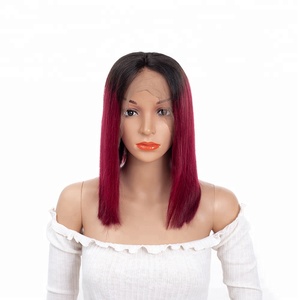 Perruque Lace Front Wig lisse péruvienne, perruque Lace Front Wig ombrée courte, couleur à deux tons 1b 99j, pour femmes noires - Product Image 2