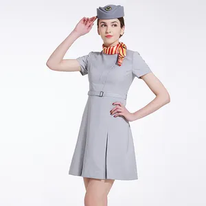Oem Custom Groothandel Vliegtuig Crew Stewardess Werkkleding Luchtvaartmaatschappij Elegante Vrouwen Stewardess Uniformen Jurk