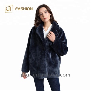encargo al por mayor azul marino visón Artificial abrigos suelta caliente Faux Fur Coat mujer imitar Piel de visón chaqueta - Product Image 4