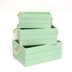 Paulownia peint petite boîte de <span class=keywords><strong>rangement</strong></span> de jouets en bois avec poignées de corde pour enfants jouet - Product Image 6