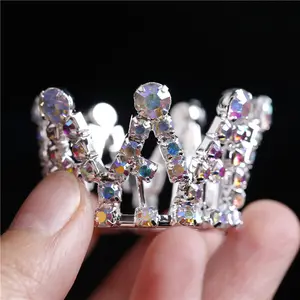 Pageant mini coroa redonda, com strass, tiara de cristal, atacado