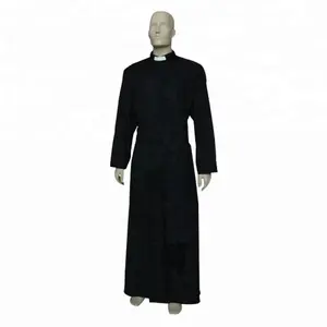 New Unisex Church Clergy Pastor Robe With Pockets Black With White Trim