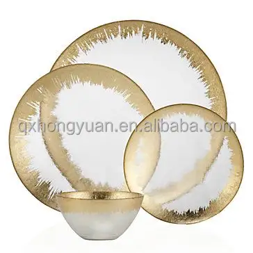 Дешевая стеклянная тарелка с прозрачным золотым ободом, 13 дюймов