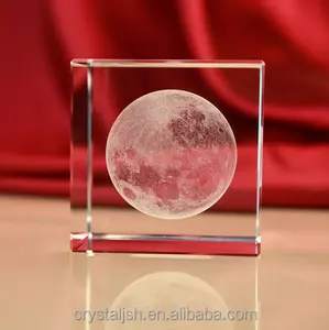 K9 Crystal glass Cube 3d laser engraved Moon Paperweight Crystal Figurines crafts for Decoration