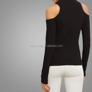 Causal base <span class=keywords><strong>camisa</strong></span> mujeres del diseño para el invierno material de punto negro <span class=keywords><strong>sin</strong></span> <span class=keywords><strong>tirantes</strong></span> hombro Ribbed t-shirt - Product Image 3