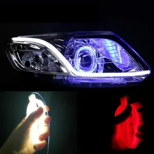 Dual Kleuren Car Auto Flexibele Tear Eye Led Strip Drl Vloeiende Licht Buis 45Cm 60Cm 85Cm Turn licht Dagrijverlichting