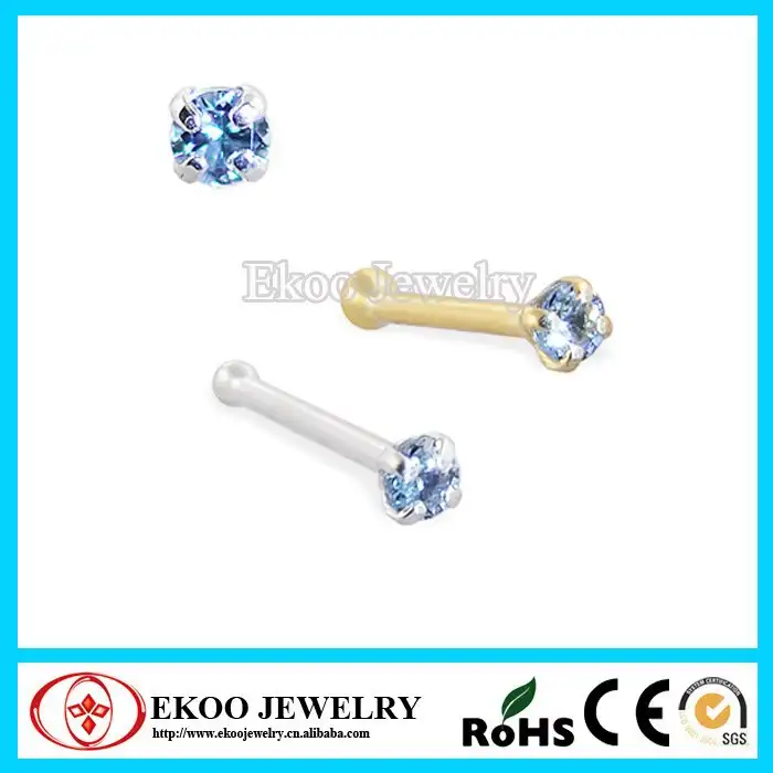 Gold Anodized Prong Set Diamond Nose Pin