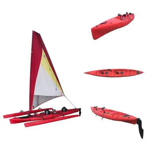 프리미엄 높은 비용 비 풍선 블루 오션 trimaran 더블 sit-on-top 풋 페달 드라이브 낚시 카약 및 카누 및 세일링 보트