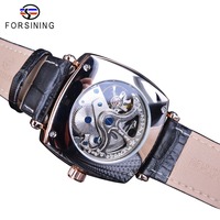 Forsining Herrenuhr aus Schwarzem Echtleder, Modische Königliche Luxus-Gold-Uhr mit Transparentem Skelett, Automatische Mechanische Herrenuhr