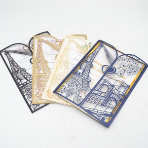 Invitación <span class=keywords><strong>de</strong></span> Boda <span class=keywords><strong>de</strong></span> Lujo con Diseño <span class=keywords><strong>de</strong></span> la <span class=keywords><strong>Torre</strong></span> Eiffel, Estilo Europeo, Plegable, con Corte Láser - Product Image 6