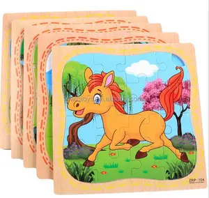 FQ brand hot sell children's education colored 16 piece cartoon kids wooden jigsaw puzzle