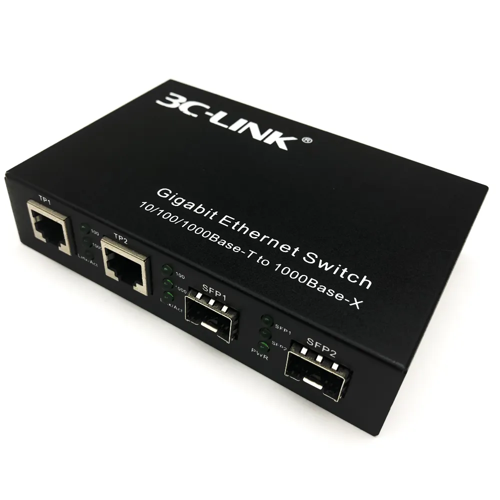 2 SFP Slots + 2 10/100/1000 M Cepat Gigabit Ethernet 1000 Mbase Media Converter