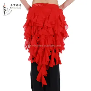 Belly dance chiffon Ruffles hip scarf tassel festival club fancy wrap skirt