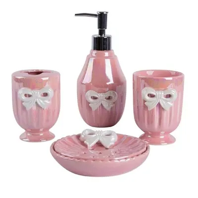 Custom bathroom set,ceramic bathroom set,pink bathroom set