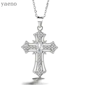 High Quality 925 Sterling Silver Cross Shape Pendant With Cubic Zircons necklace