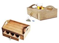 Boîte de rangement pour sachets de thé rustique vintage à 8 compartiments avec poignée de plateau, organisateur de cuisine en bois pour le stockage des condiments et des épices