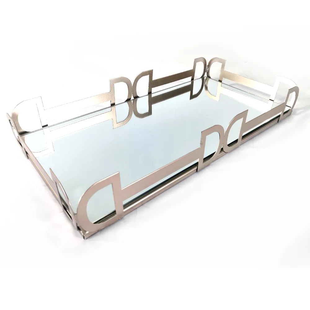 100% 수 제 rectangle rose gold mirror (gorilla glass) 금속 집게를 제공 tray 대 한 handles 와 홈 decor 및 호텔