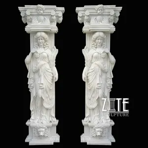Garden Decorative outdoor decorative white marble column with figure