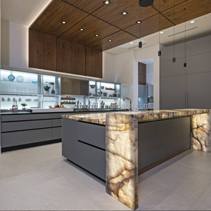 MDF <strong>Grey</strong> Lacquer Kitchen <strong>Cabinets</strong> With 304 Stainless Steel Pull Out Custom Kitchen Cabinetry - Product Image 1