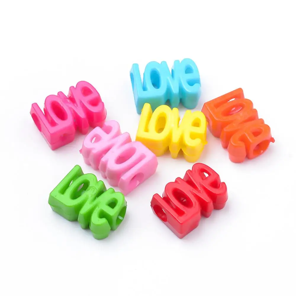 PandaHall Mixed Color Large Hole Word Love Opaque Acrylic Beads