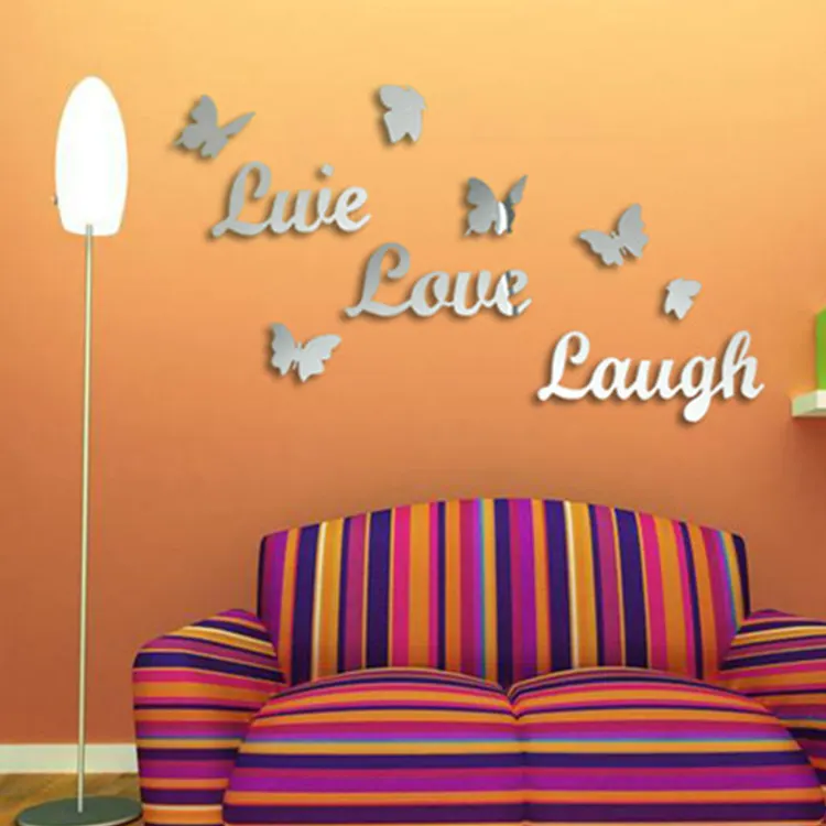 DIY Art Decal Room Decor Love Heart Golden OEM Factory Supply Removable Live Laugh Love Wall Stickers Mirror
